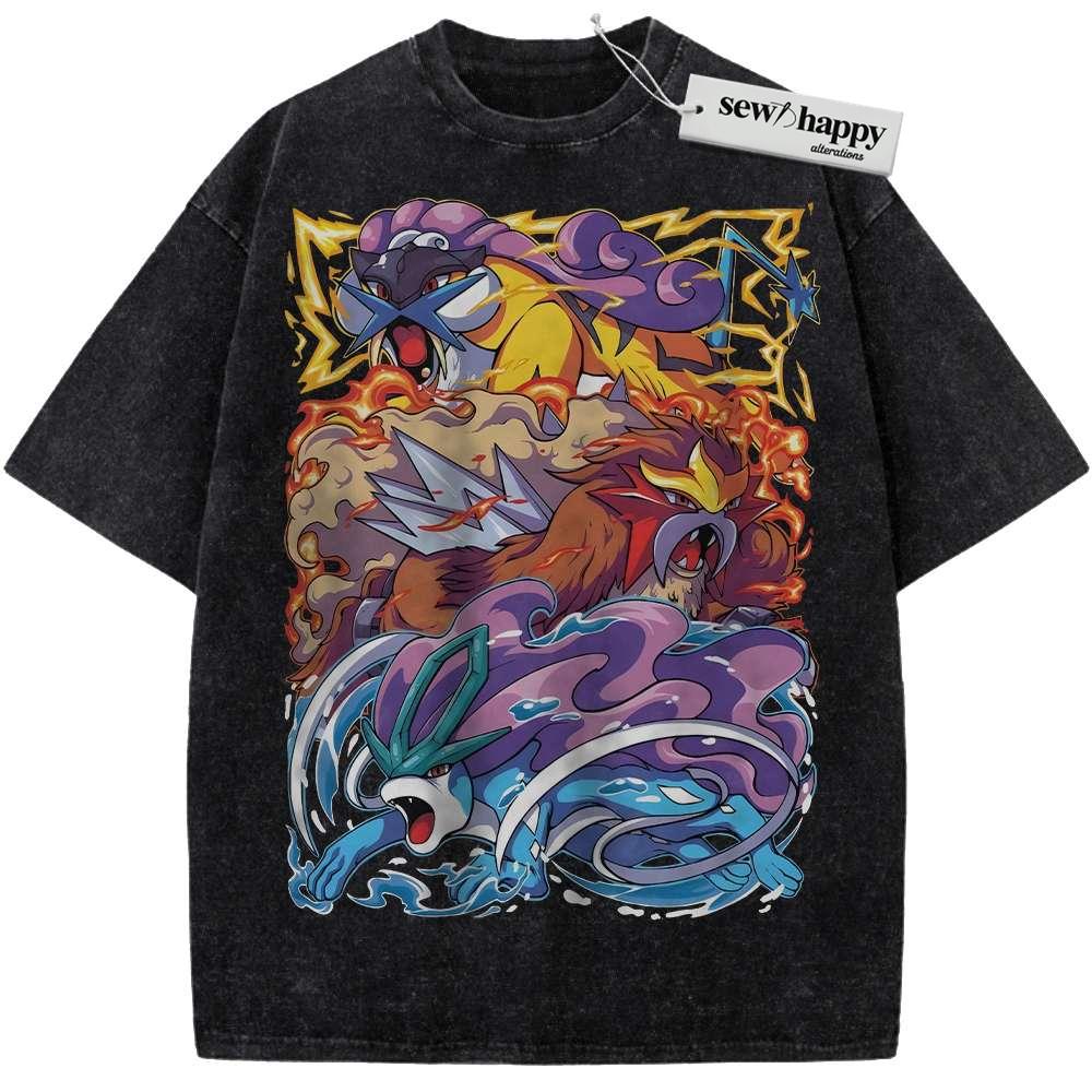 Wash Tee Suicune Shirt, Raikou Shirt, Entei Shirt, Pokemon shirt, Anime Shirt, Vintage Tee