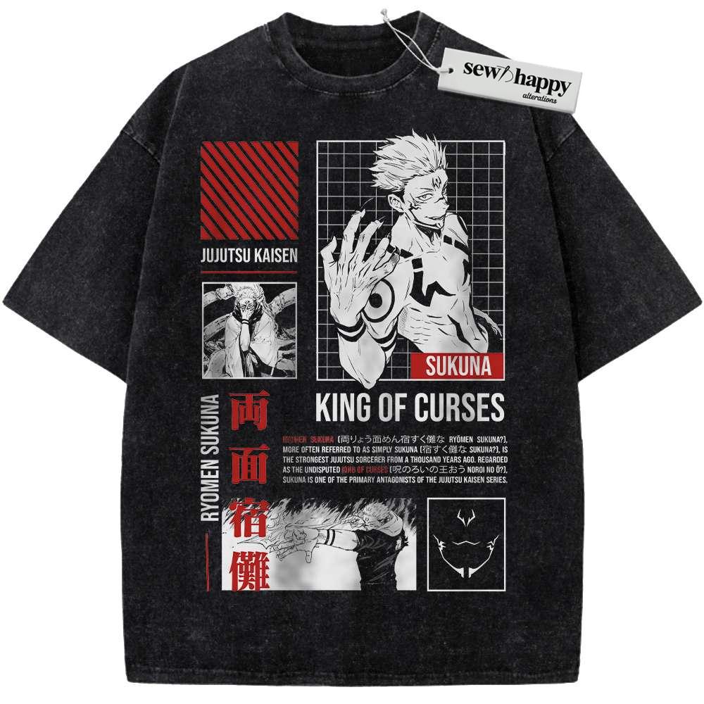 Wash Tee Sukuna Shirt, Jujutsu Kaisen Shirt, Anime Shirt, Vintage Tee