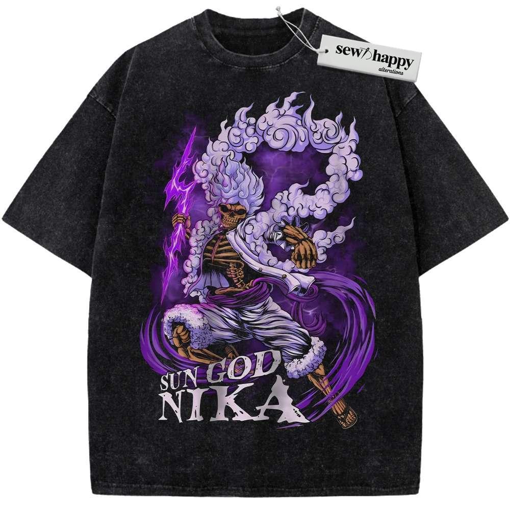 Wash Tee Sun God Nika - Monkey D Luffy Shirt, One Piece Shirt, Anime Shirt, Vintage T-Shirt