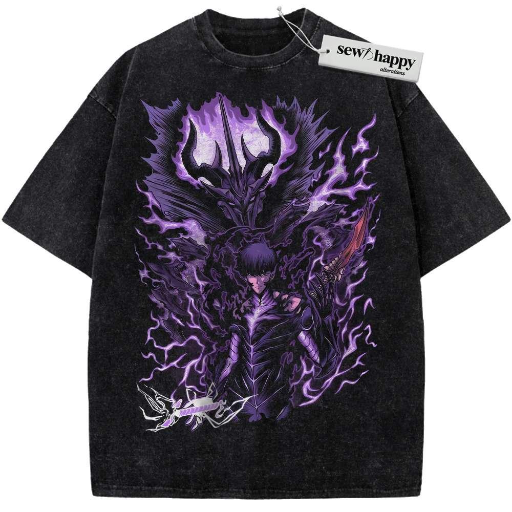 Wash Tee Sung Jinwoo Shirt, Solo Leveling Shirt, Anime Shirt, Vintage T-Shirt