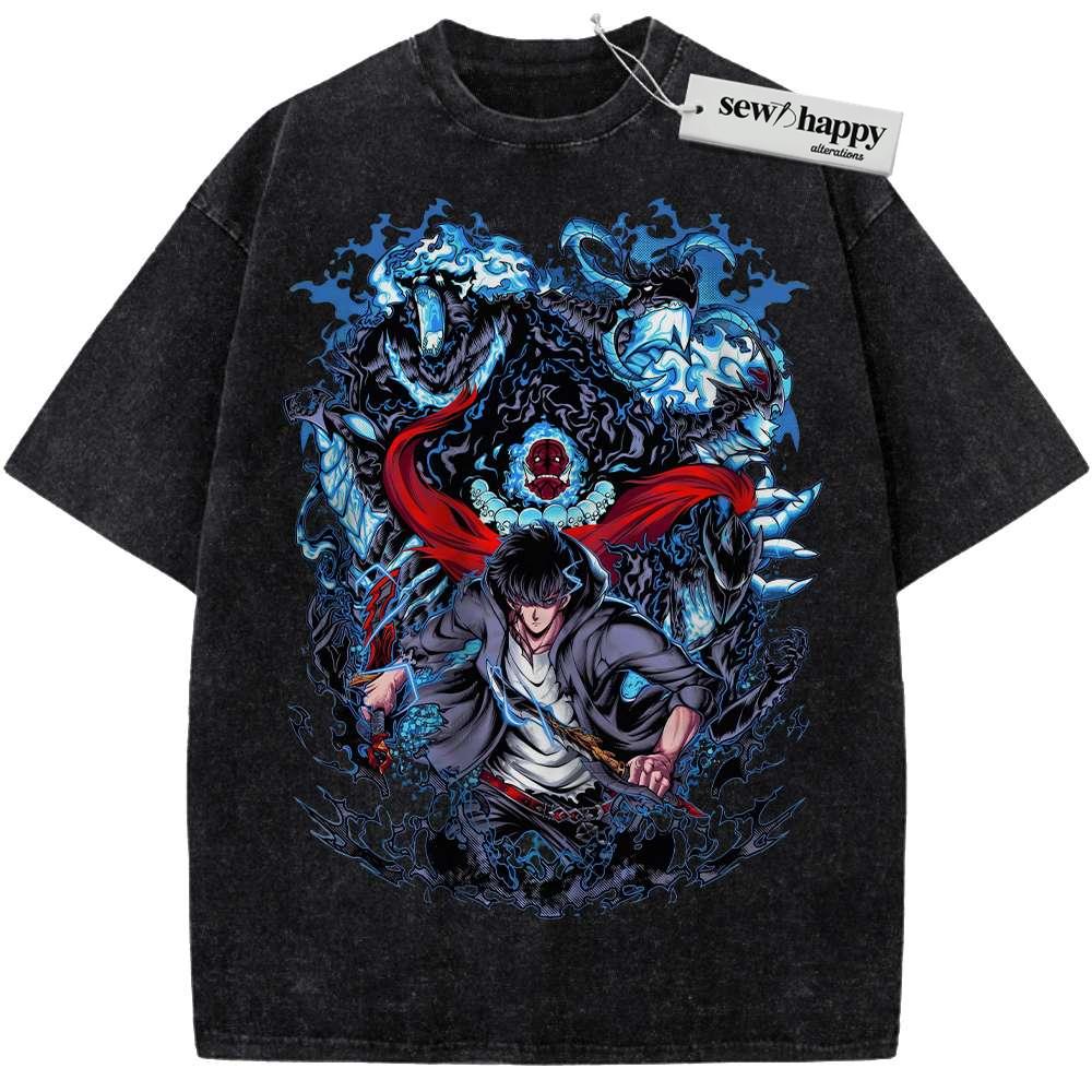 Wash Tee Sung Jinwoo Shirt, Solo Leveling Shirt, Anime Shirt, Vintage Tee