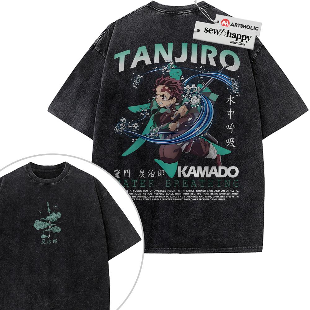 Wash Tee Tanjiro Kamado Shirt, Demon Slayer Shirt, Anime Shirt, Vintage T-Shirt 2-Sided