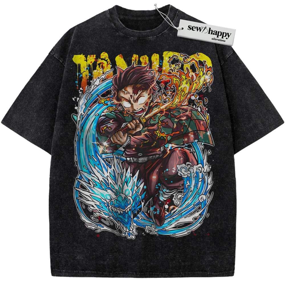 Wash Tee Tanjiro Kamado Shirt, Demon Slayer Shirt, Anime Shirt, Vintage Tee
