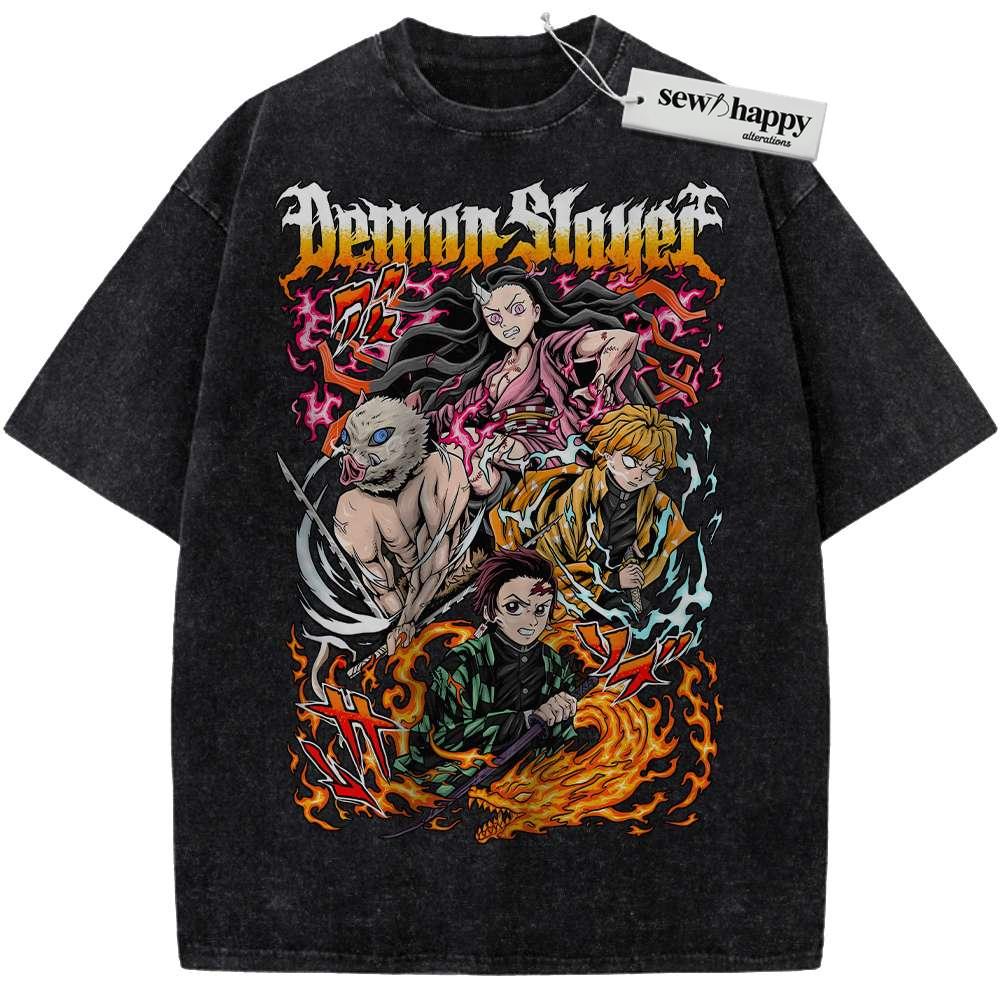 Wash Tee Tanjiro Shirt, Nezuko Shirt, Inosuke Shirt, Zenitsu Shirt, Demon Slayer Shirt, Anime Shirt, Vintage Tee