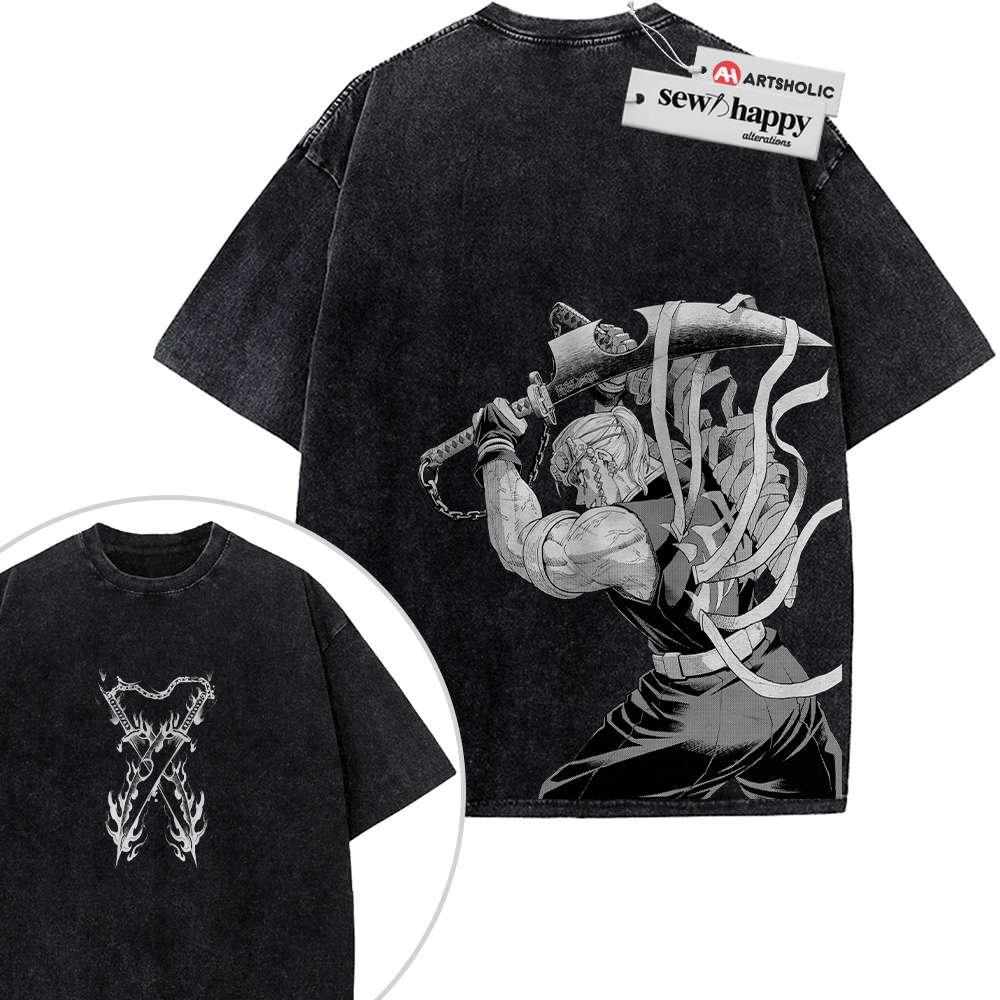 Wash Tee Tengen Uzui Shirt, Demon Slayer Shirt, Anime Shirt, Vintage T-Shirt 2-Sided