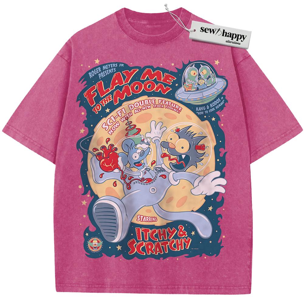 Wash Tee The Itchy & Scratchy Show Shirt, Animated Shirt, Vintage T-Shirt
