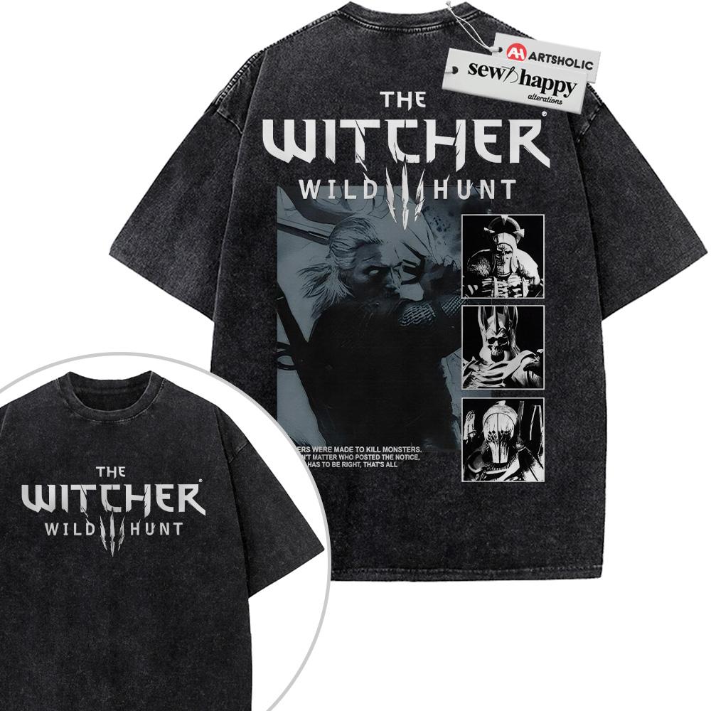 Wash Tee The Witcher Shirt, Game Shirt, Vintage T-Shirt 2-Sided