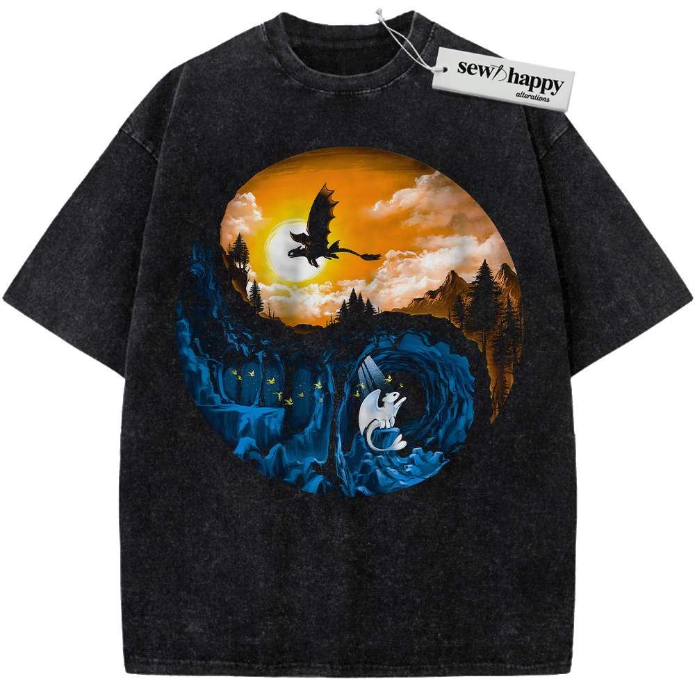 Wash Tee Toothless and Light Fury Shirt, How to Train Your Dragon Shirt, Animated Shirt, Vintage T-Shirt