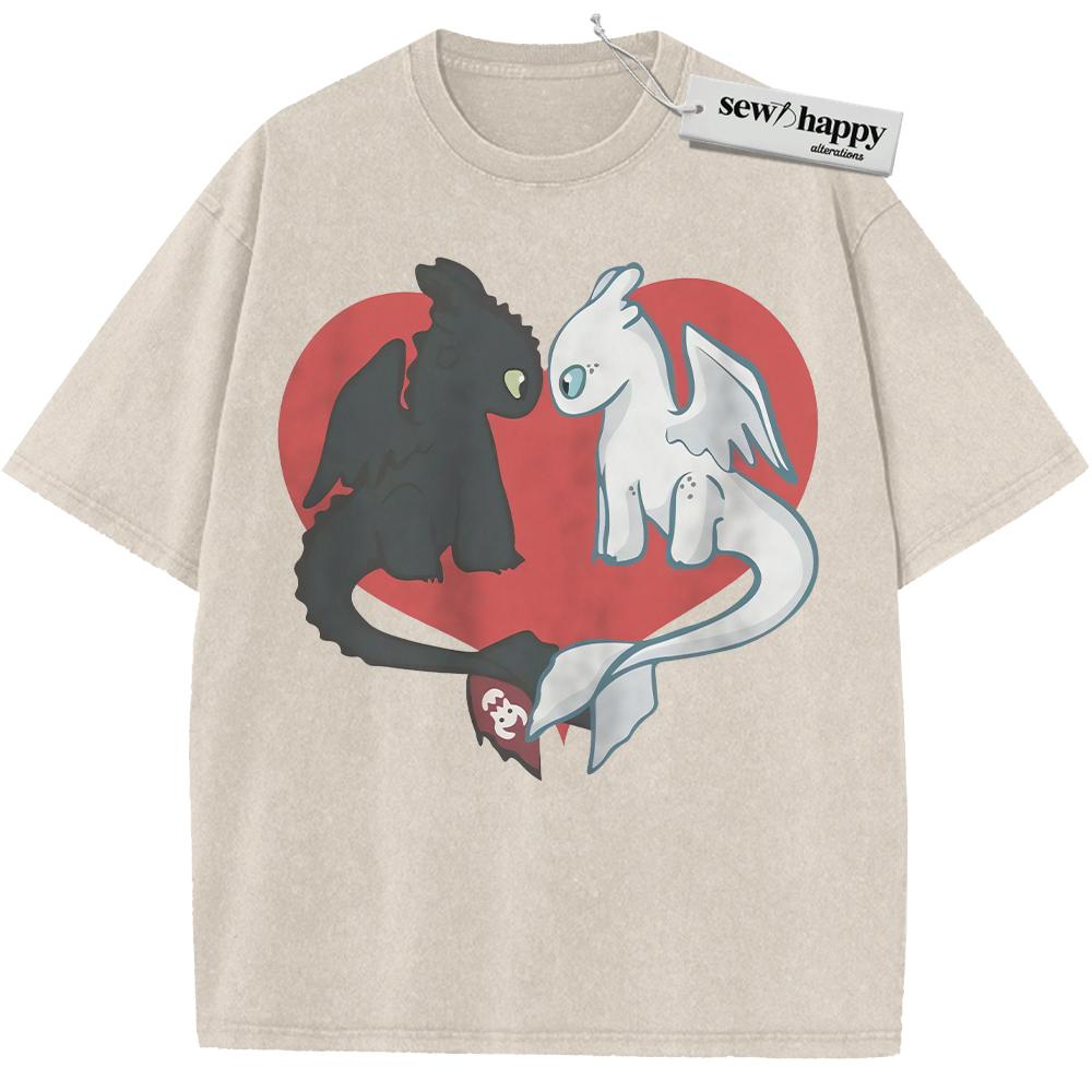 Wash Tee Toothless vs Light Fury Shirt, How to Train Your Dragon Shirt, Animated Shirt, Vintage Tee