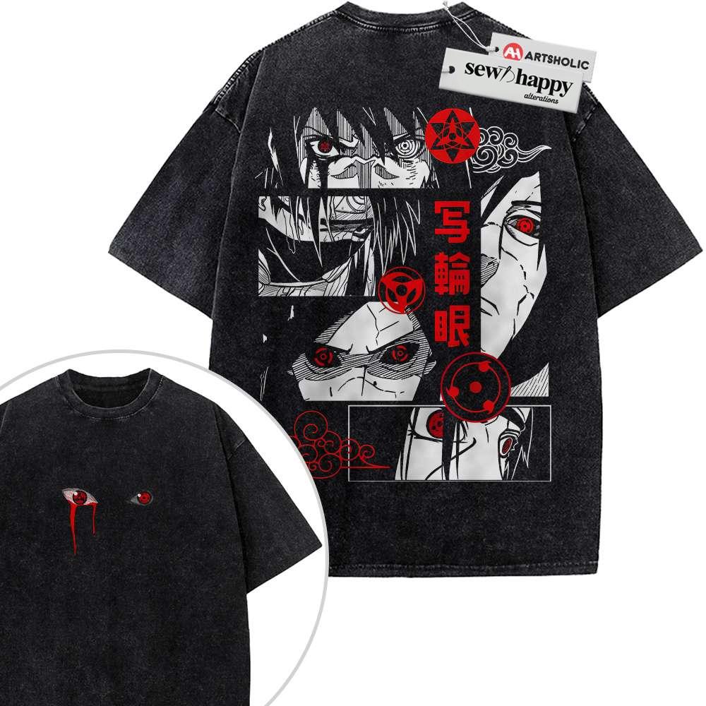 Wash Tee Uchiha Clan Shirt, Naruto Shirt, Anime Shirt, Vintage T-Shirt 2-Sided
