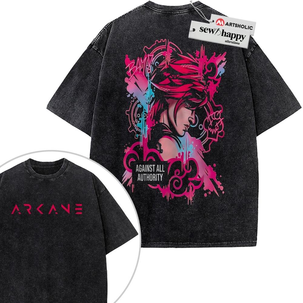 Wash Tee Vi Shirt, Arcane Shirt, League of Legends Shirt, Game Shirt, Vintage Tee 2-Sided
