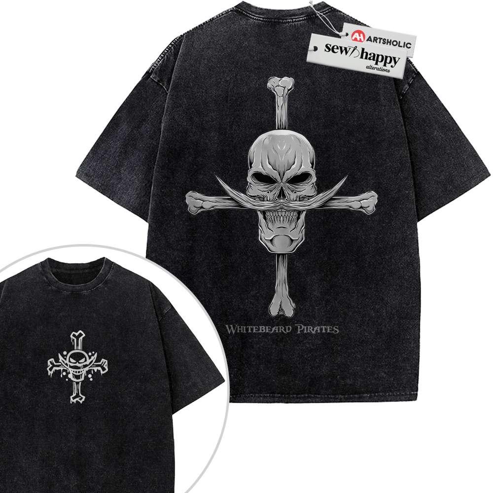 Wash Tee Whitebeard Pirates Shirt, One Piece Shirt, Anime Shirt, Vintage T-Shirt 2-Sided