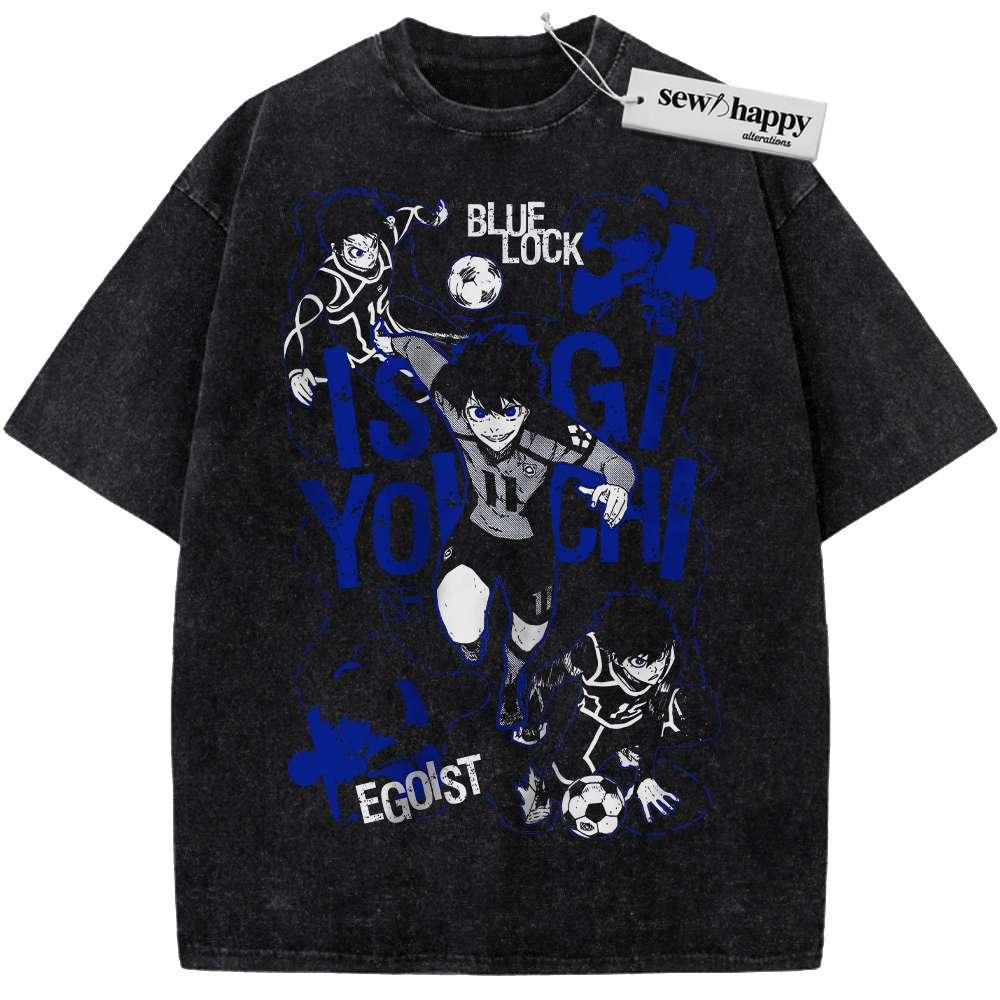Wash Tee Yoichi Isagi Shirt, Blue Lock Shirt, Anime Shirt, Vintage T-Shirt