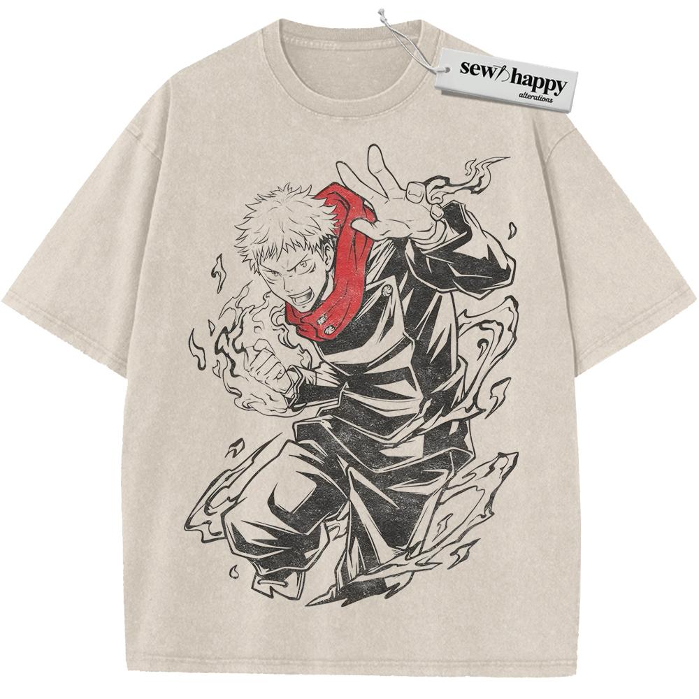 Wash Tee Yuji Itadori Shirt, Jujutsu Kaisen Shirt, Anime Shirt, Vintage T-Shirt