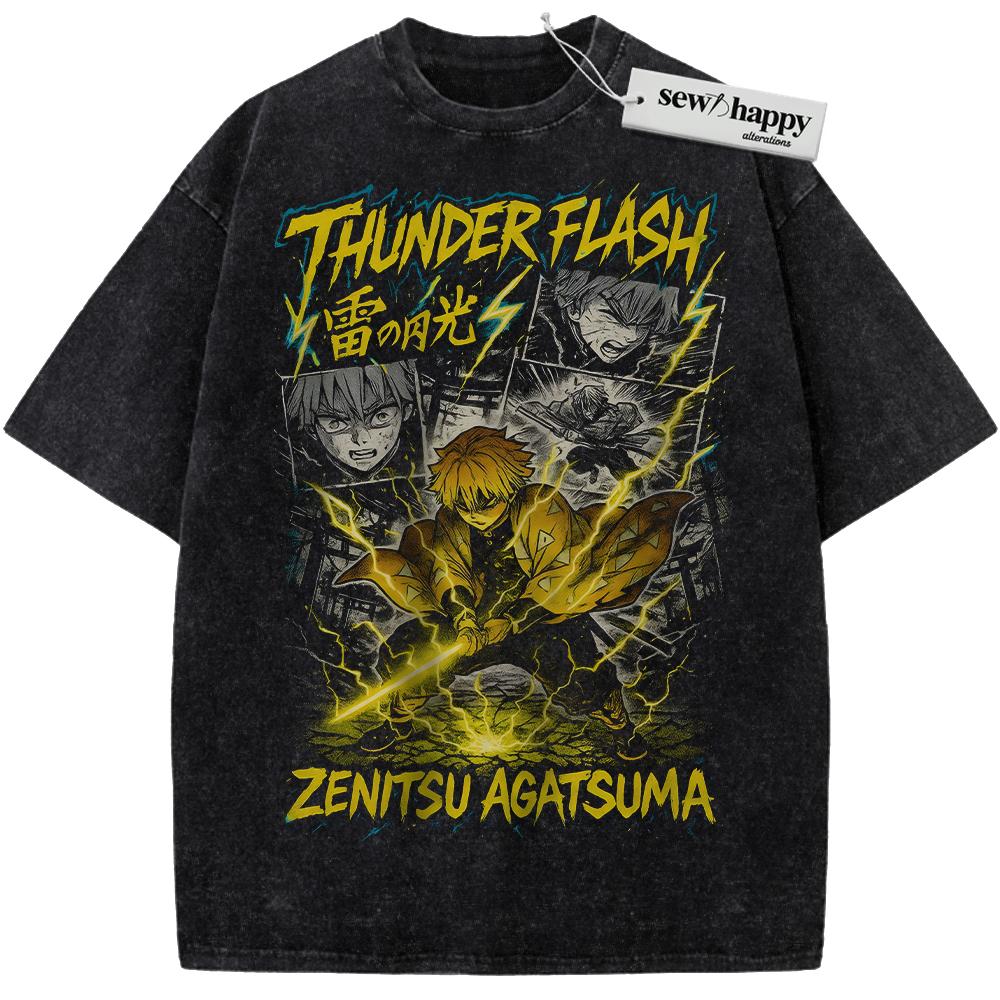 Wash Tee Zenitsu Agatsuma Shirt, Demon Slayer Shirt, Anime Shirt, Vintage Tee