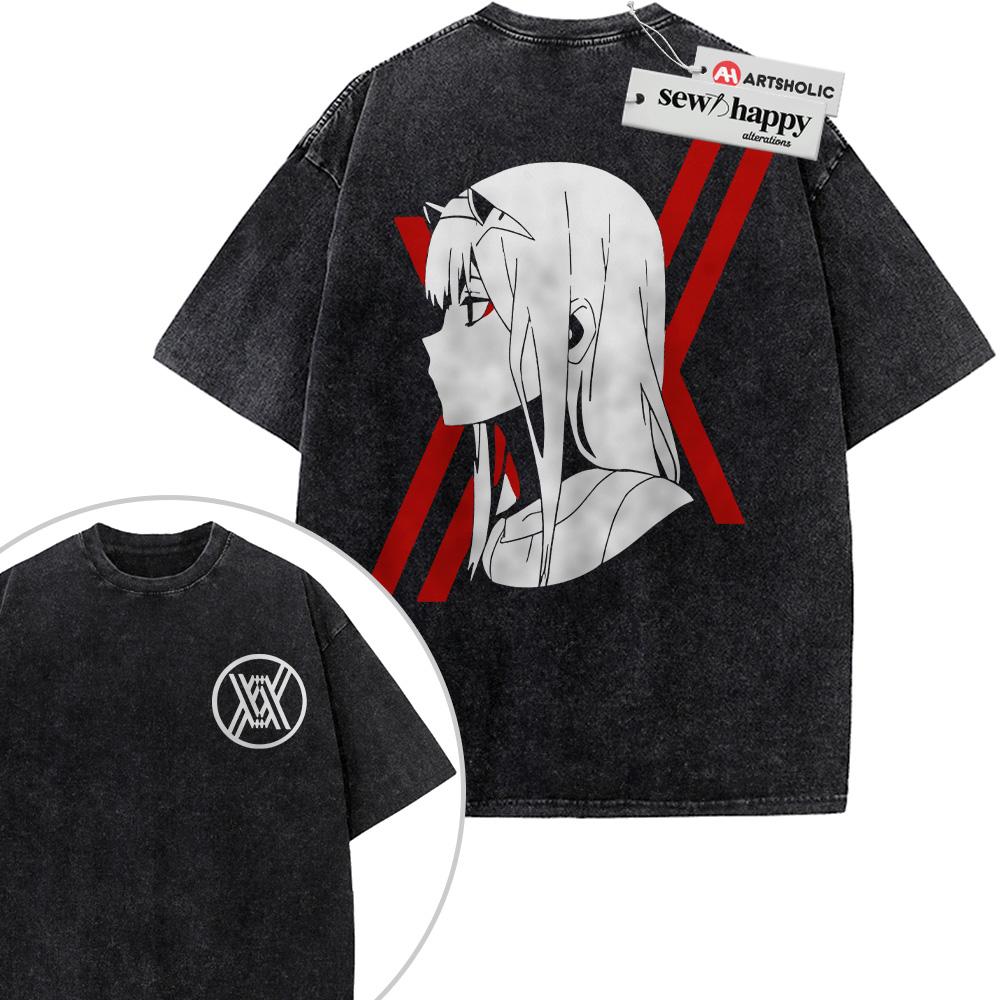 Wash Tee Zero Two Shirt, Darling in the Franxx Shirt, Anime Shirt, Vintage T-Shirt 2-Sided